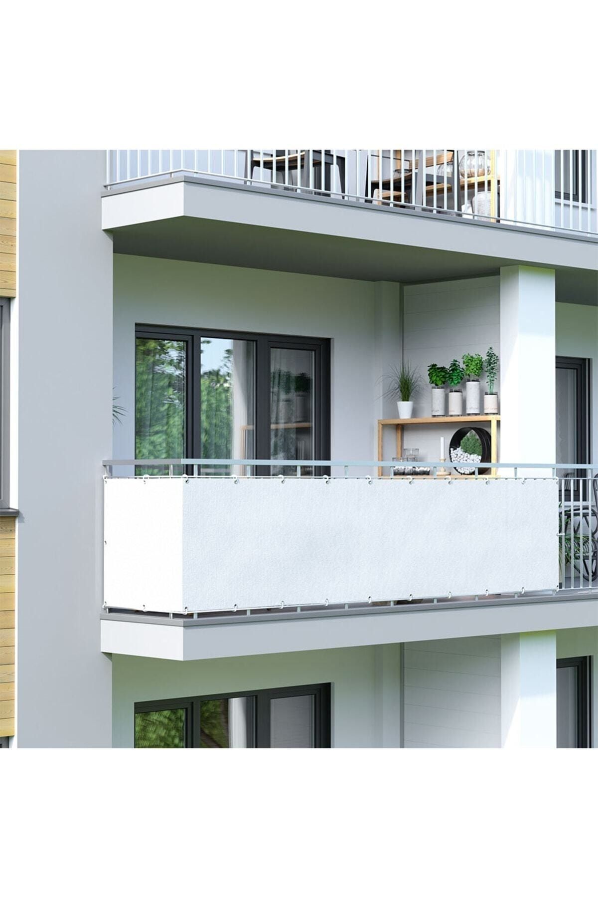 5 mt X 65 cm Beyaz Renk Balkon Demiri Brandası Gölgelik Çadırı Su Geçirmez