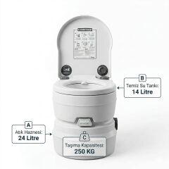Camptime Pilli Portatif Tuvalet - 24 LT Atık Haznesi - 250 KG Kapasite