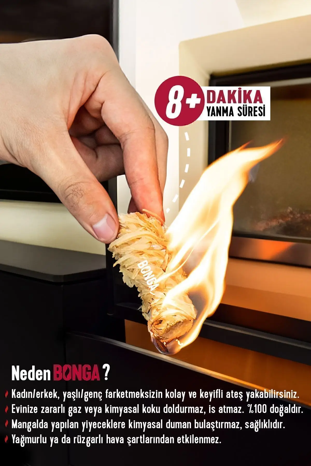 BONGA Mangal Ve Ateş Tutuşturucu 10 Adet 140 gr - Jel Ve Çıra Alternatifi Doğal Odun Yünü