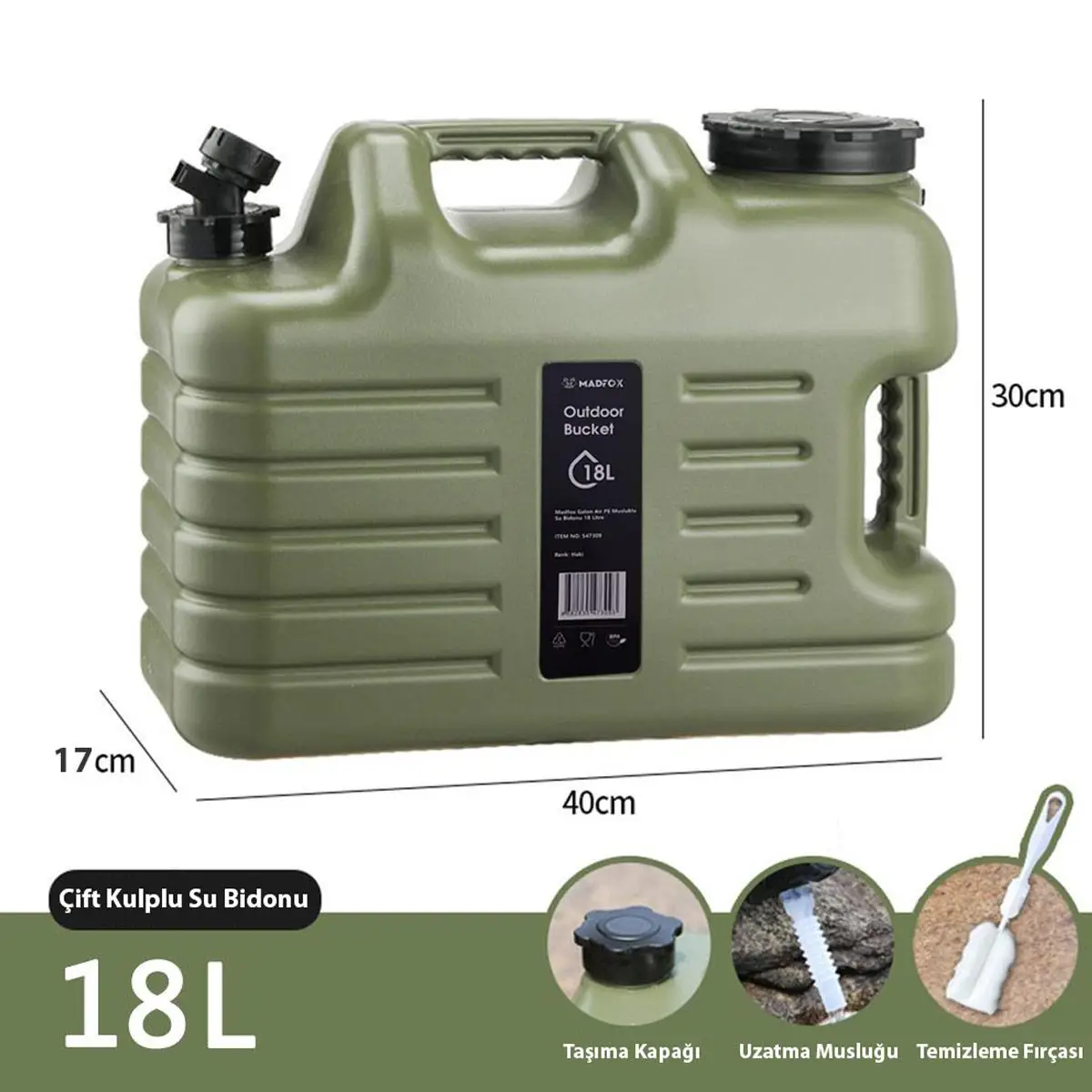 Madfox Galon Air PE Musluklu Su Bidonu 18 Litre - GREEN